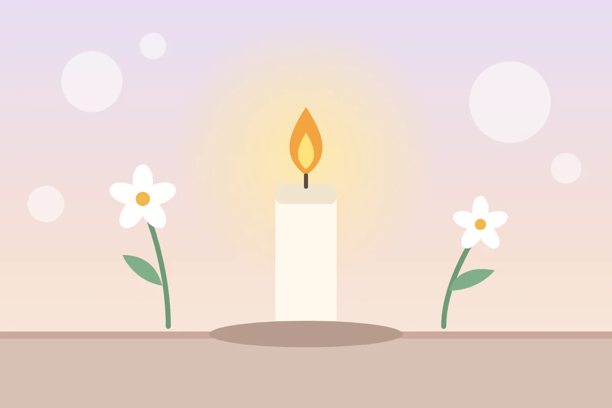 Ilustración de una vela encendida entre flores